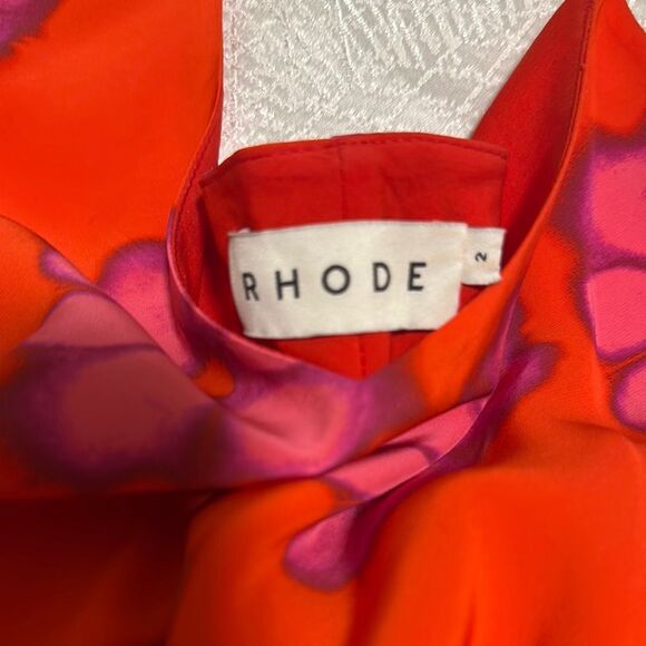 RHODE The Kat Dress Orange and Pink Floral Silk Midi Dress Bombay Bloom - Picture 10 of 13